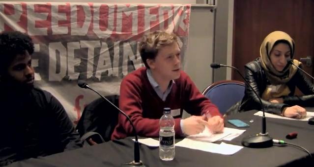 Abdi Suleiman, Owen Jones and Ala'a Shehabi at the final session of the conference