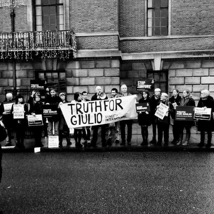Cambridge MP Daniel Zeichner, Alex Mayler MEP and leader of Cambridge city council Lewis Herbert join Amnesty International campaigners in Cambridge on Human Rights Day pic: AI Cambridge via Twitter